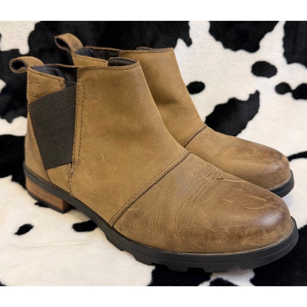 Sorel Emelie Chelsea Waterproof Leather Ankle Boots Brown Women's 6.5‎